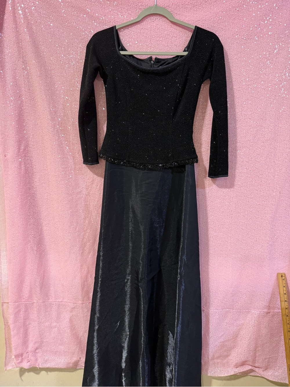 Black Sparkle Maxi Skirt with Beaded Waist - Women's Evening Skirt N5